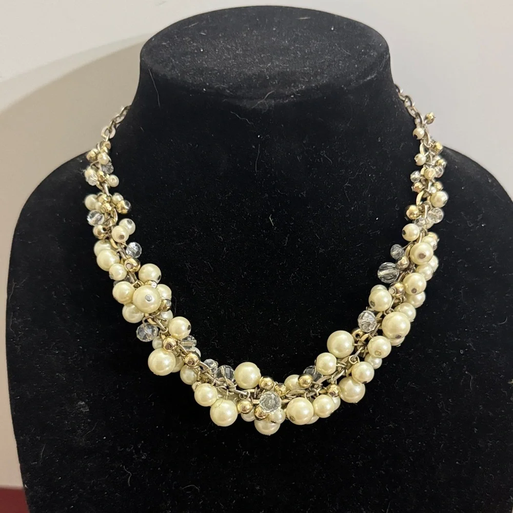 THE LIMITED Necklace Faux Pearl Crystal silver Tone Beads Clusters